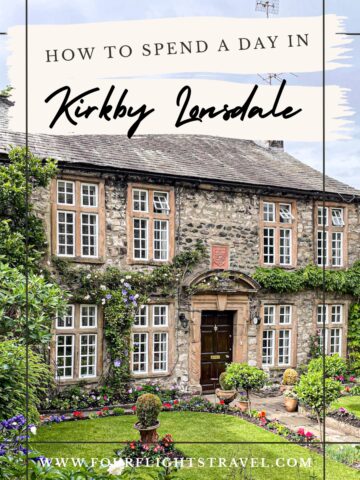 Charming stone house with flower-filled garden, text overlay: How to spend a day in Kirkby Lonsdale.